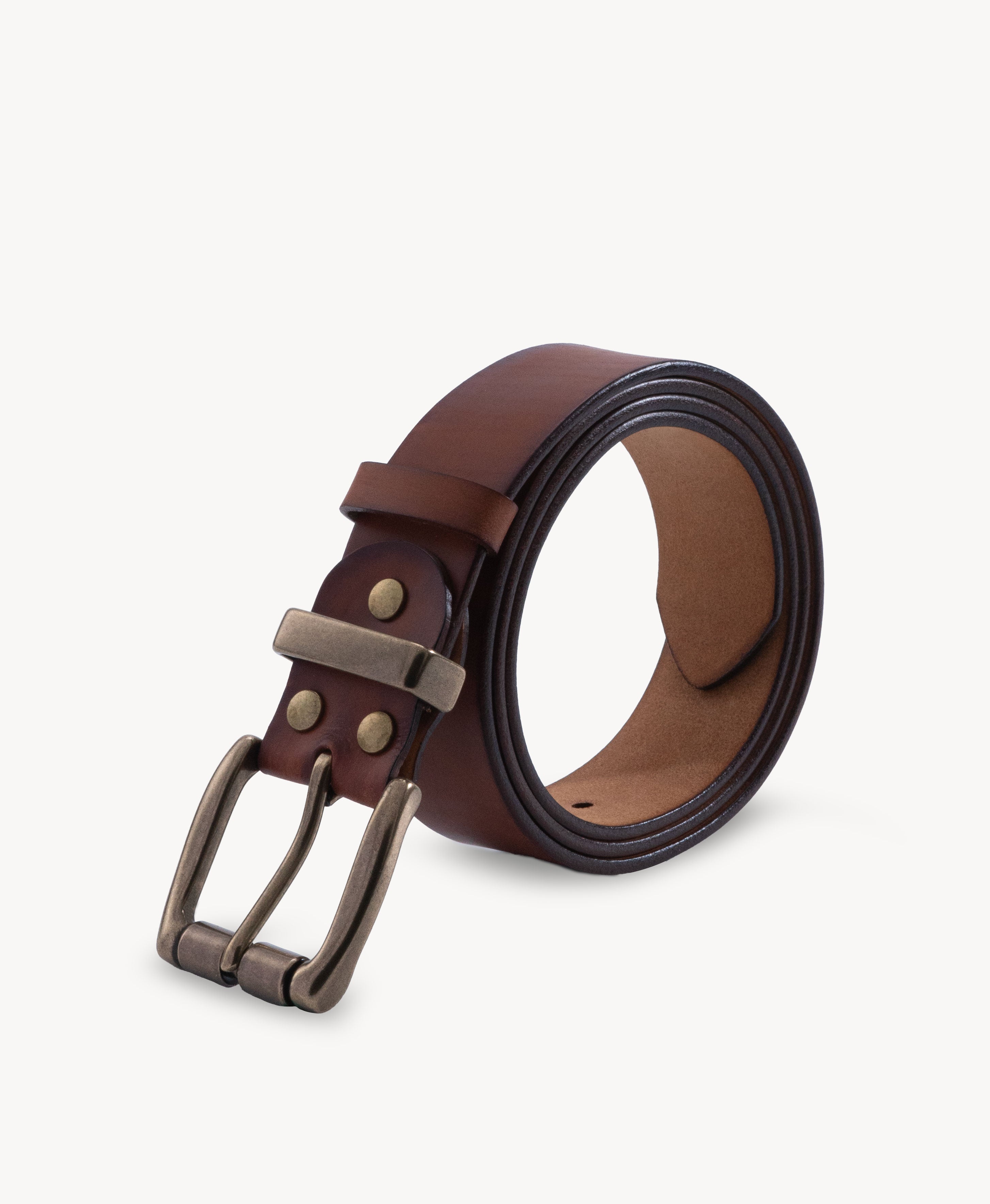 Handmade Cowhide Leather Belt - Orange - main view