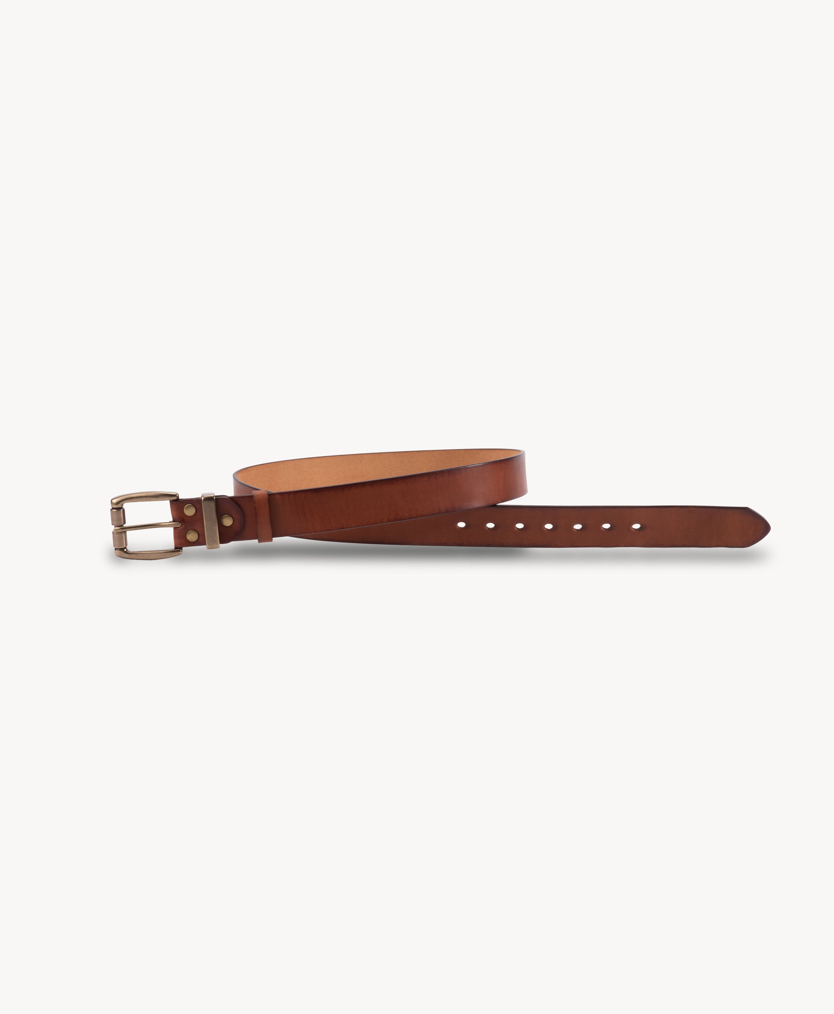 Handmade Cowhide Leather Belt - Orange - front detail