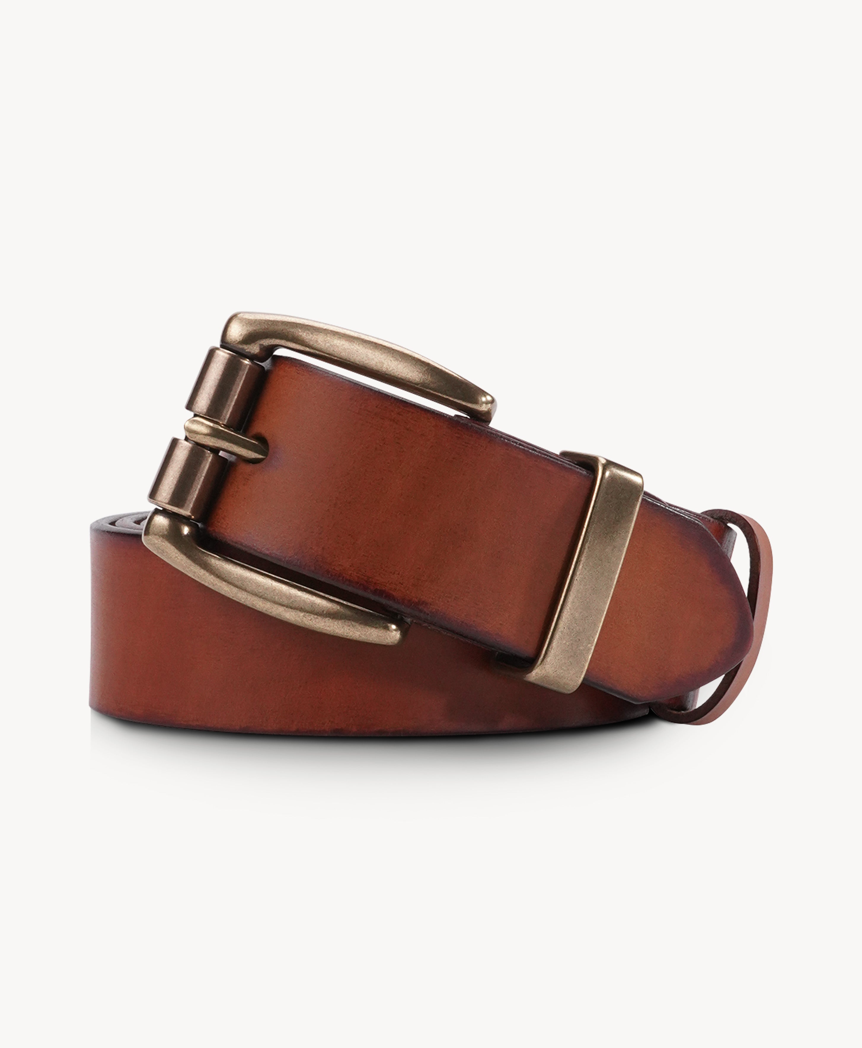 Handmade Cowhide Leather Belt - Orange - leather grain detail