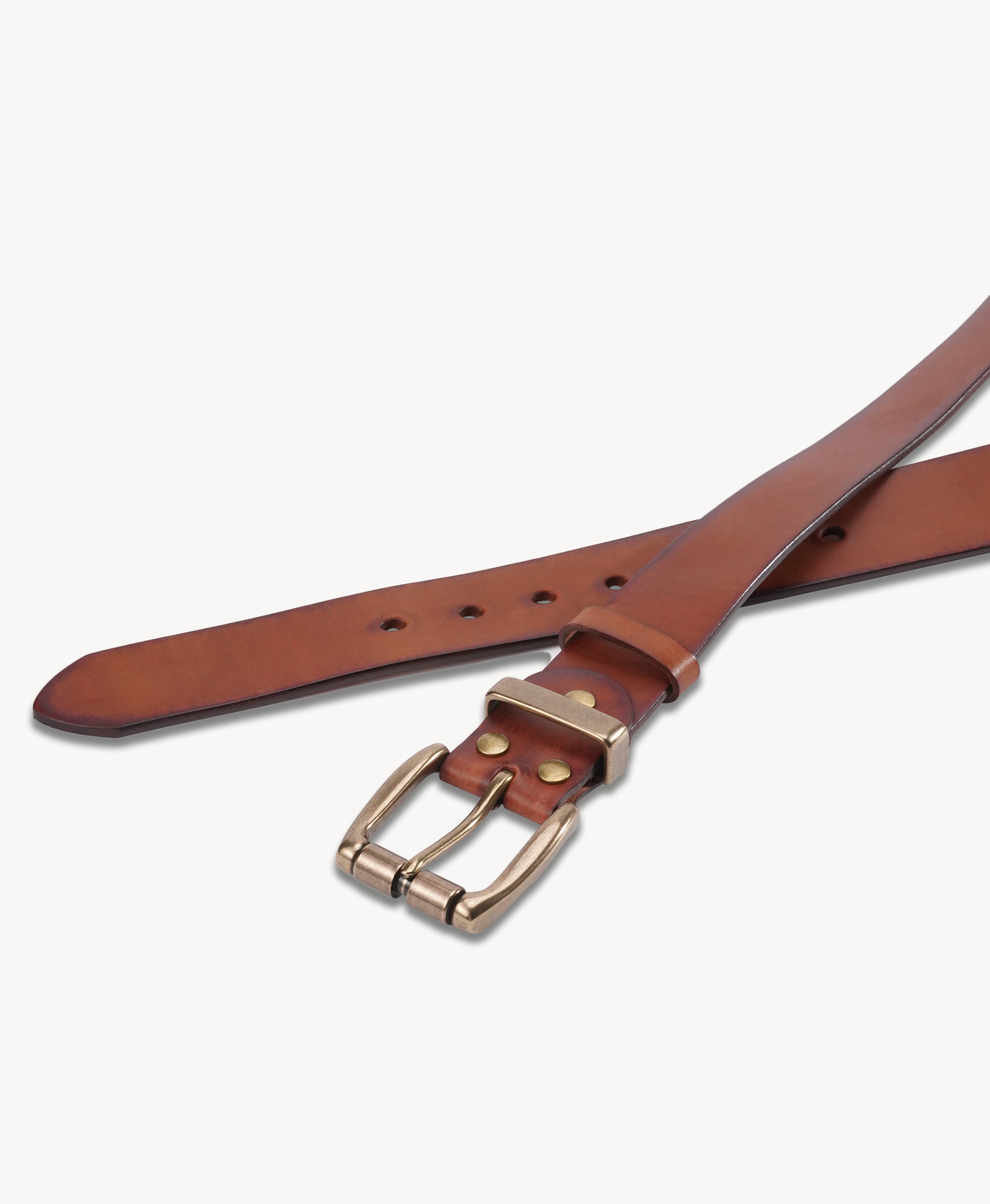 Handmade Cowhide Leather Belt - Orange - styled detail