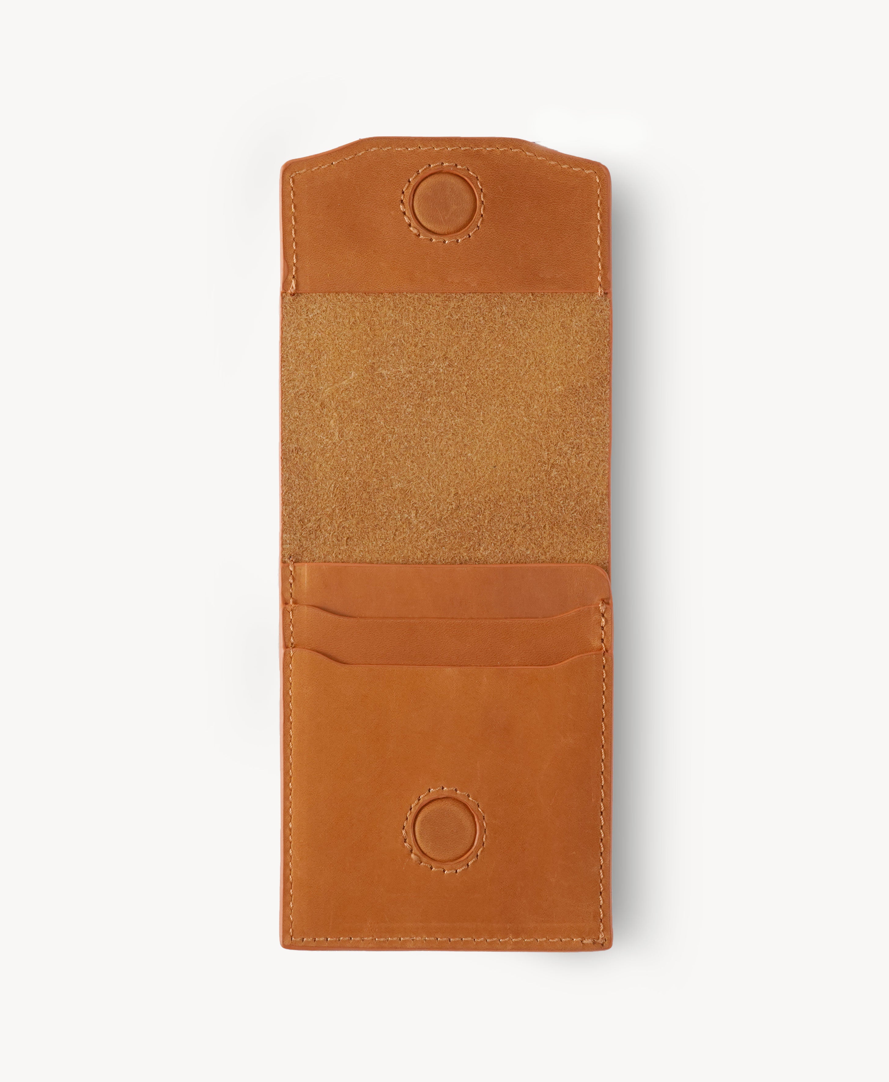 Honey Tan Crazy Horse Leather Vertical Bifold Wallet - open interior view