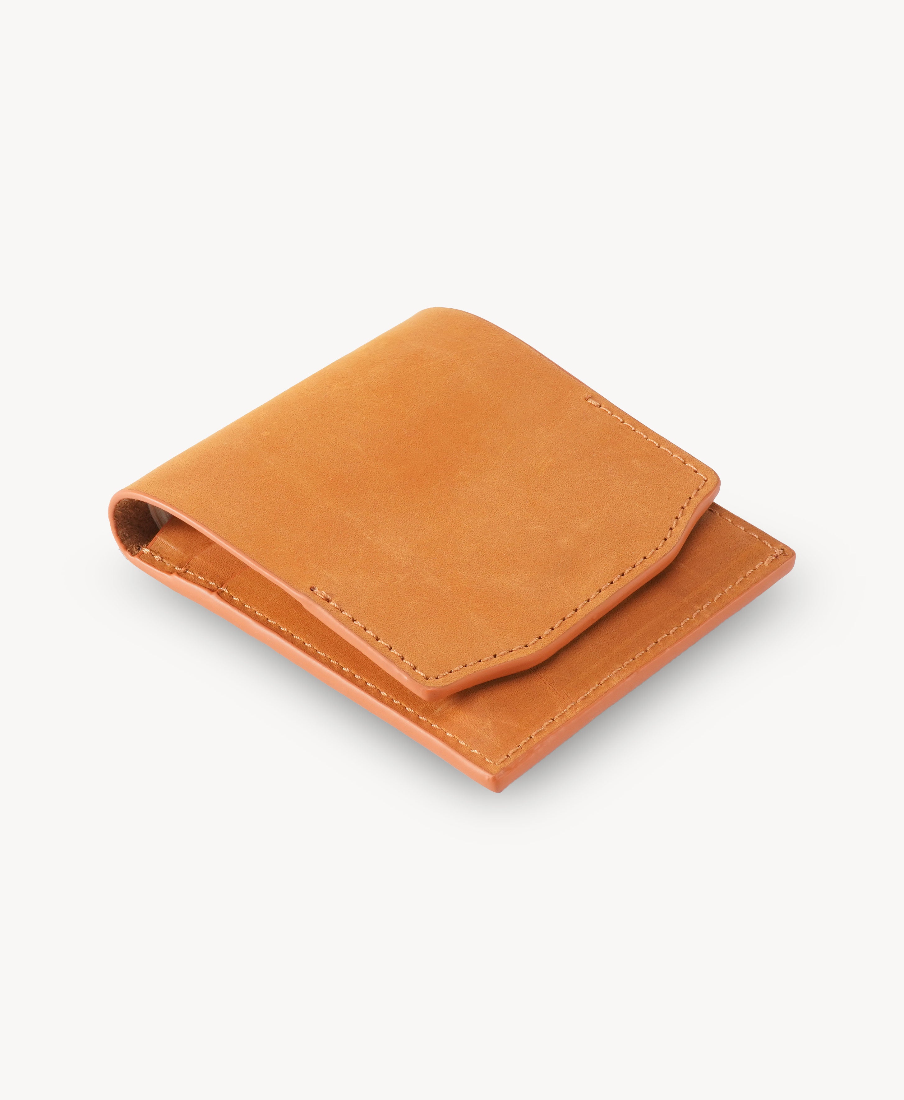 Honey Tan Crazy Horse Leather Vertical Bifold Wallet - three-quarter closed view