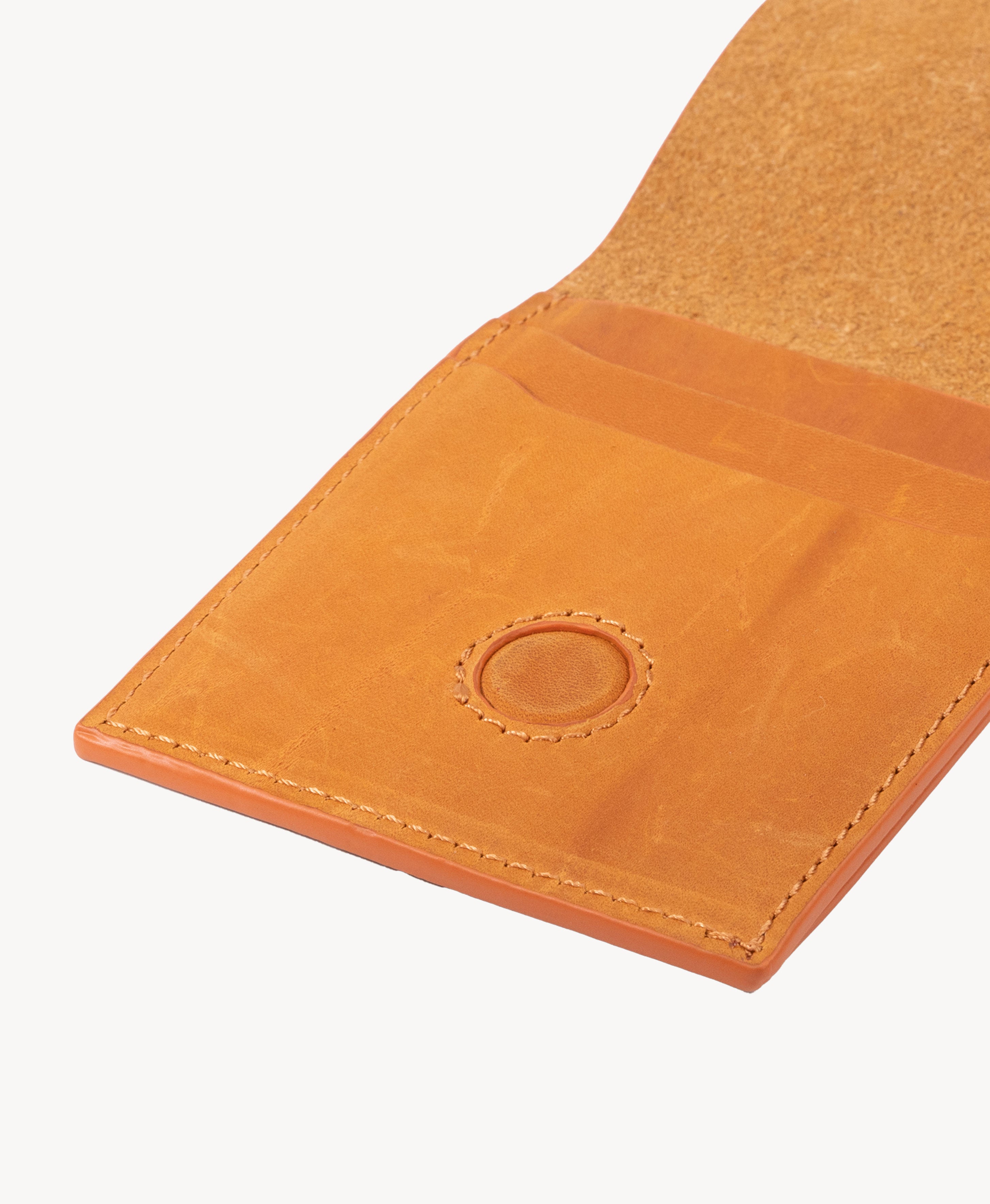 Honey Tan Crazy Horse Leather Vertical Bifold Wallet - card slot detail