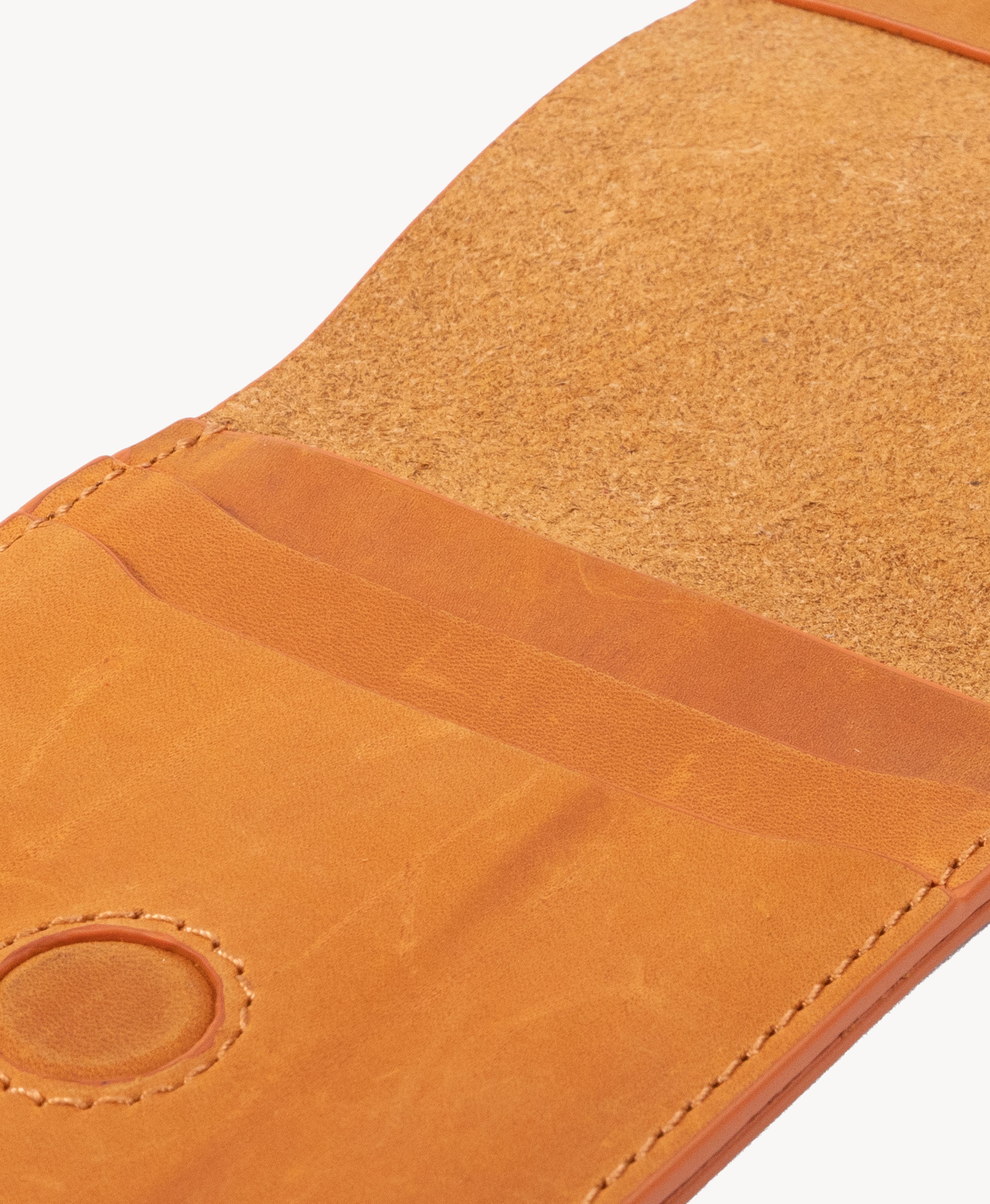 Honey Tan Crazy Horse Leather Vertical Bifold Wallet - interior leather detail