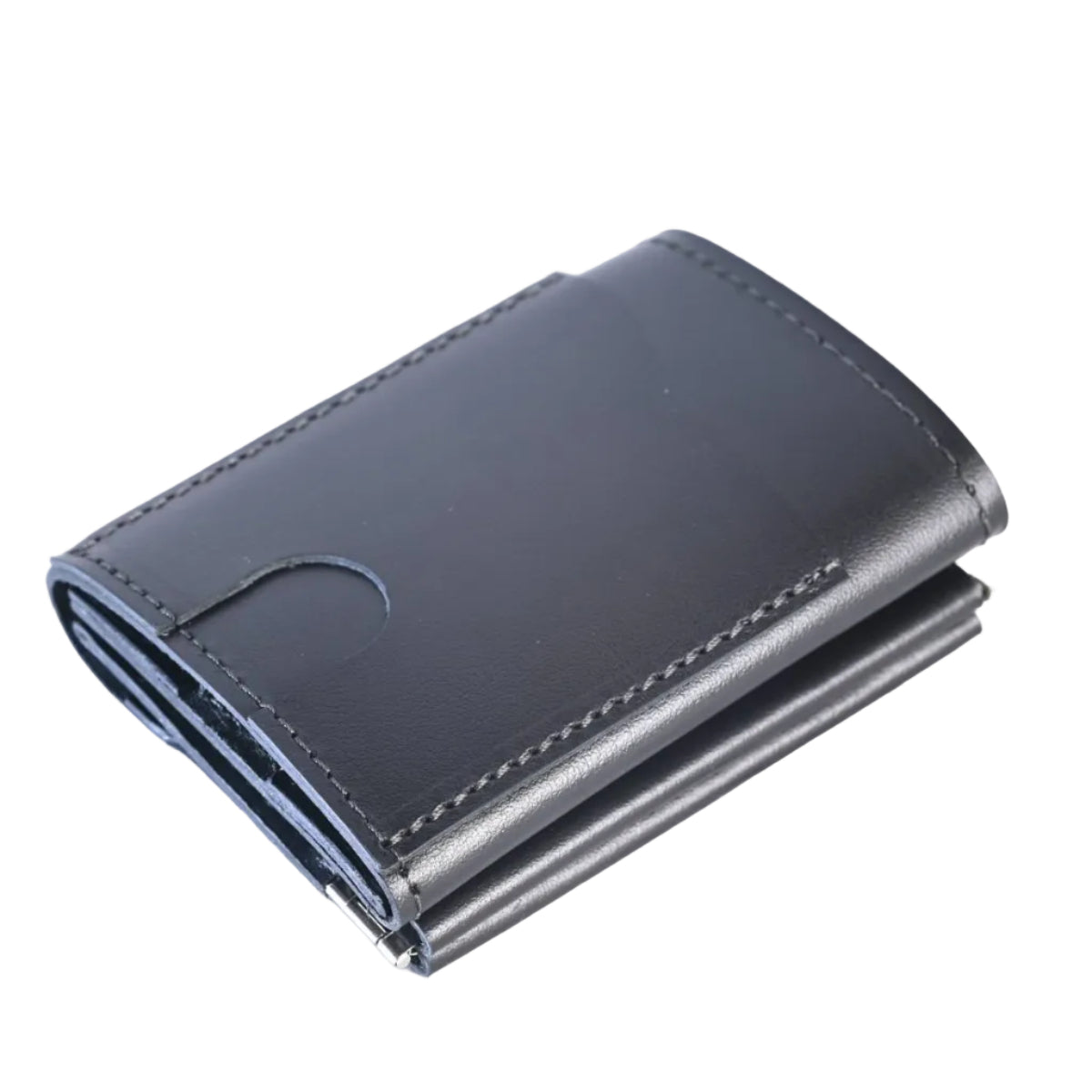 Handmade full-grain leather trifold wallet rear card pocket