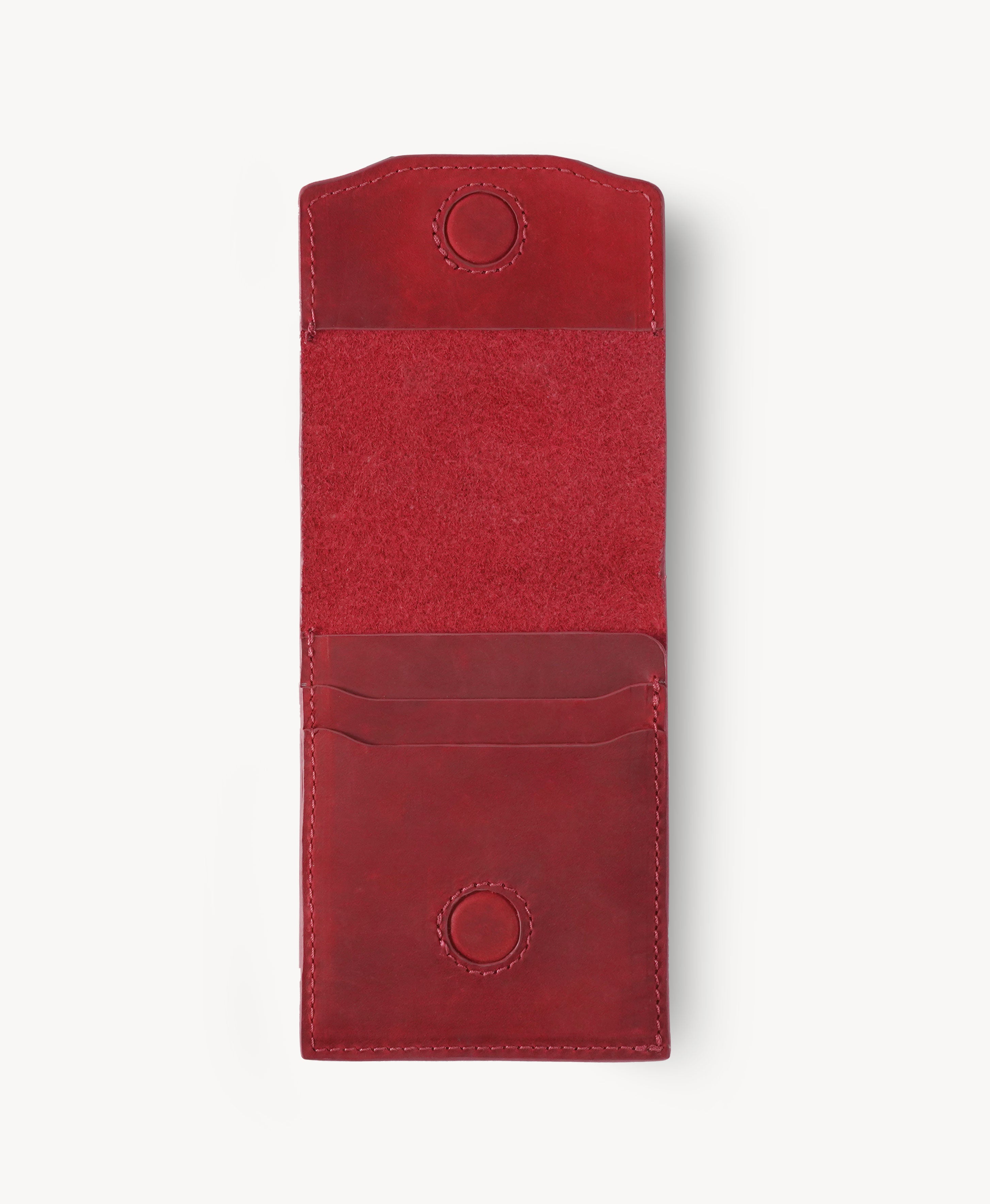Red Crazy Horse Leather Vertical Bifold Wallet - open interior view