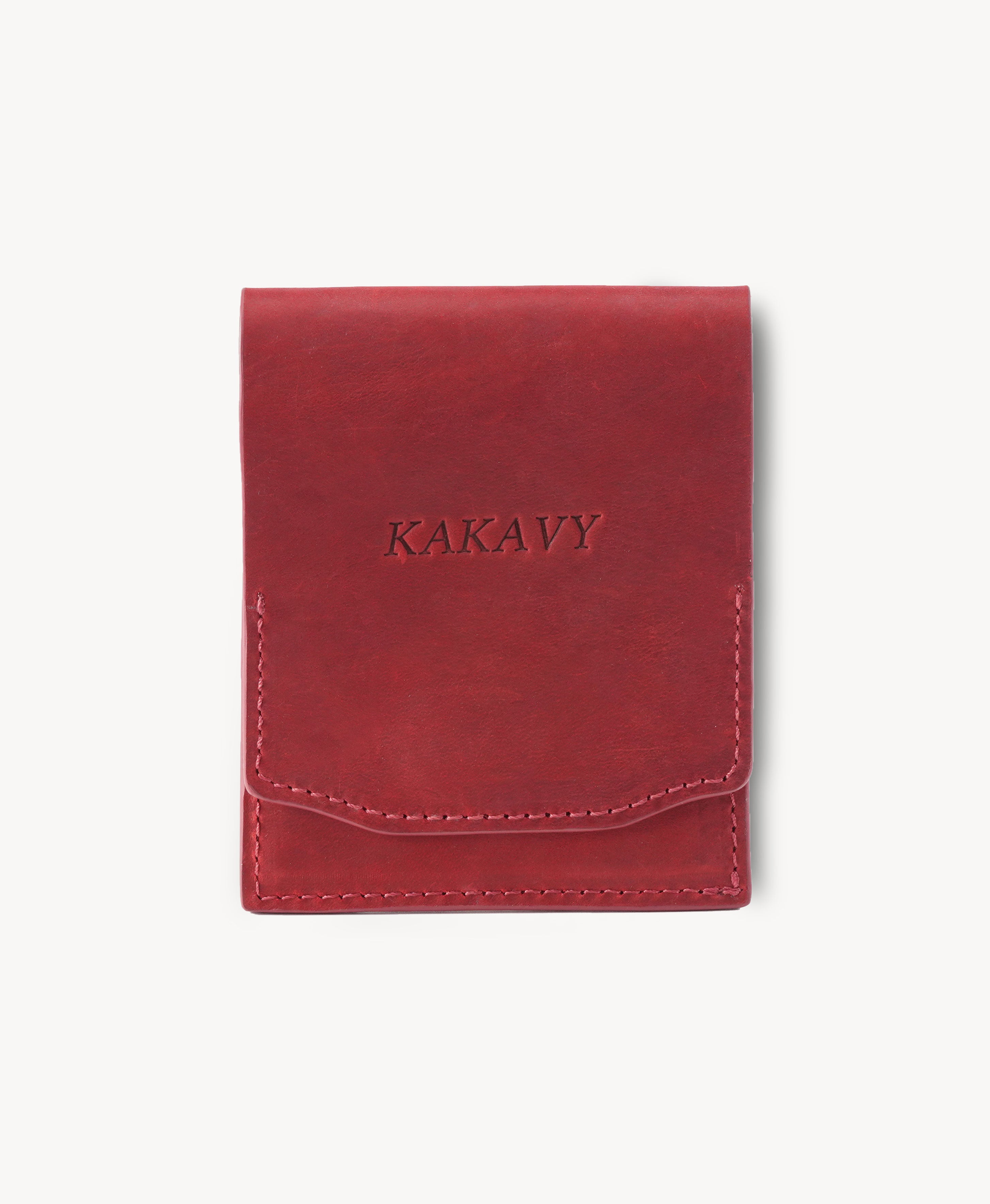 Red Crazy Horse Leather Vertical Bifold Wallet - front closed view