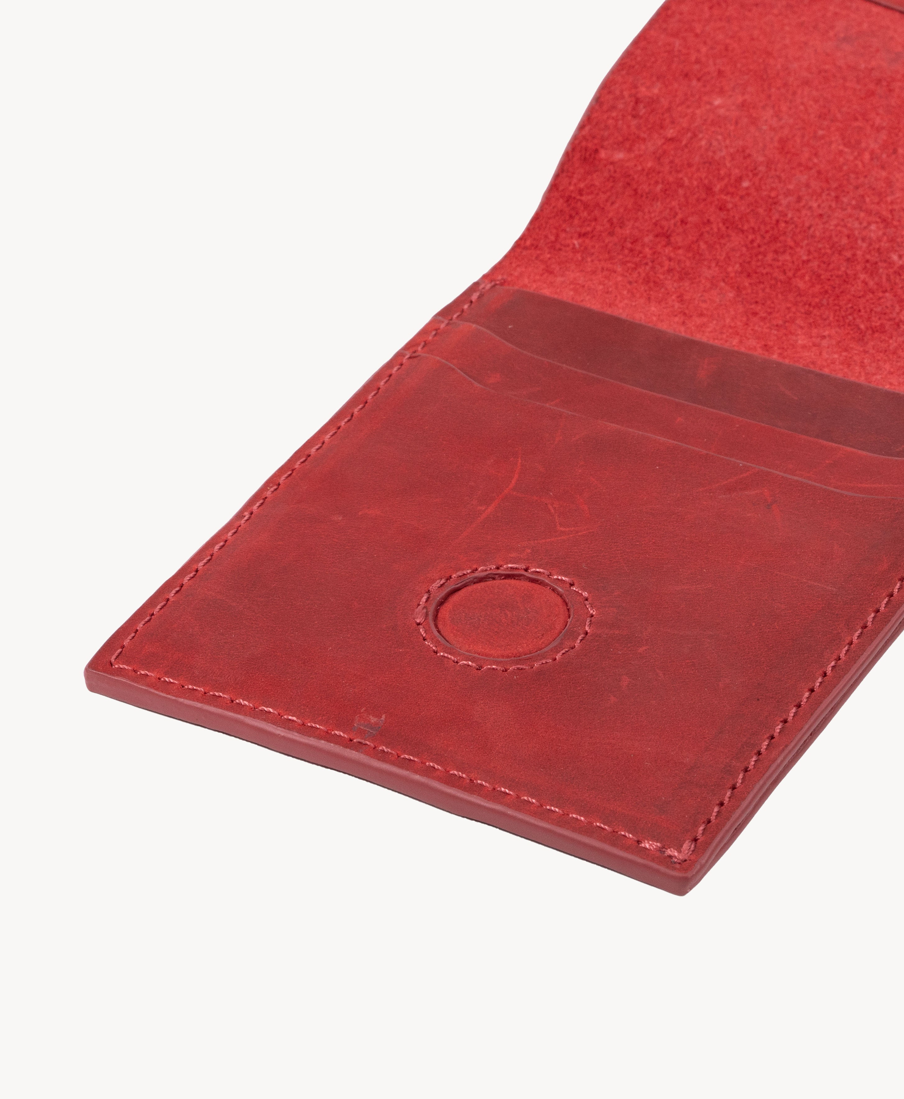 Red Crazy Horse Leather Vertical Bifold Wallet - card slot detail