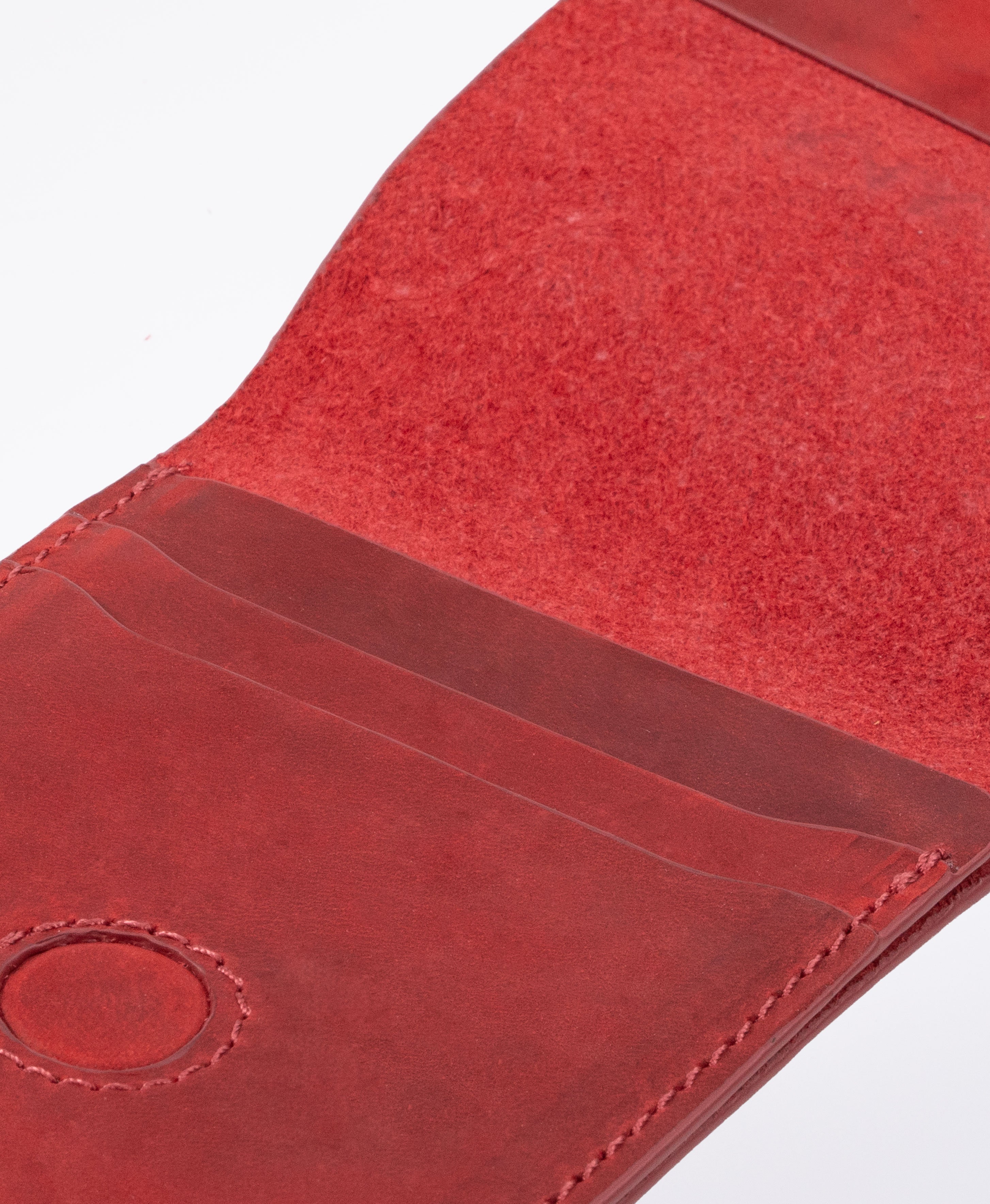 Red Crazy Horse Leather Vertical Bifold Wallet - interior leather detail