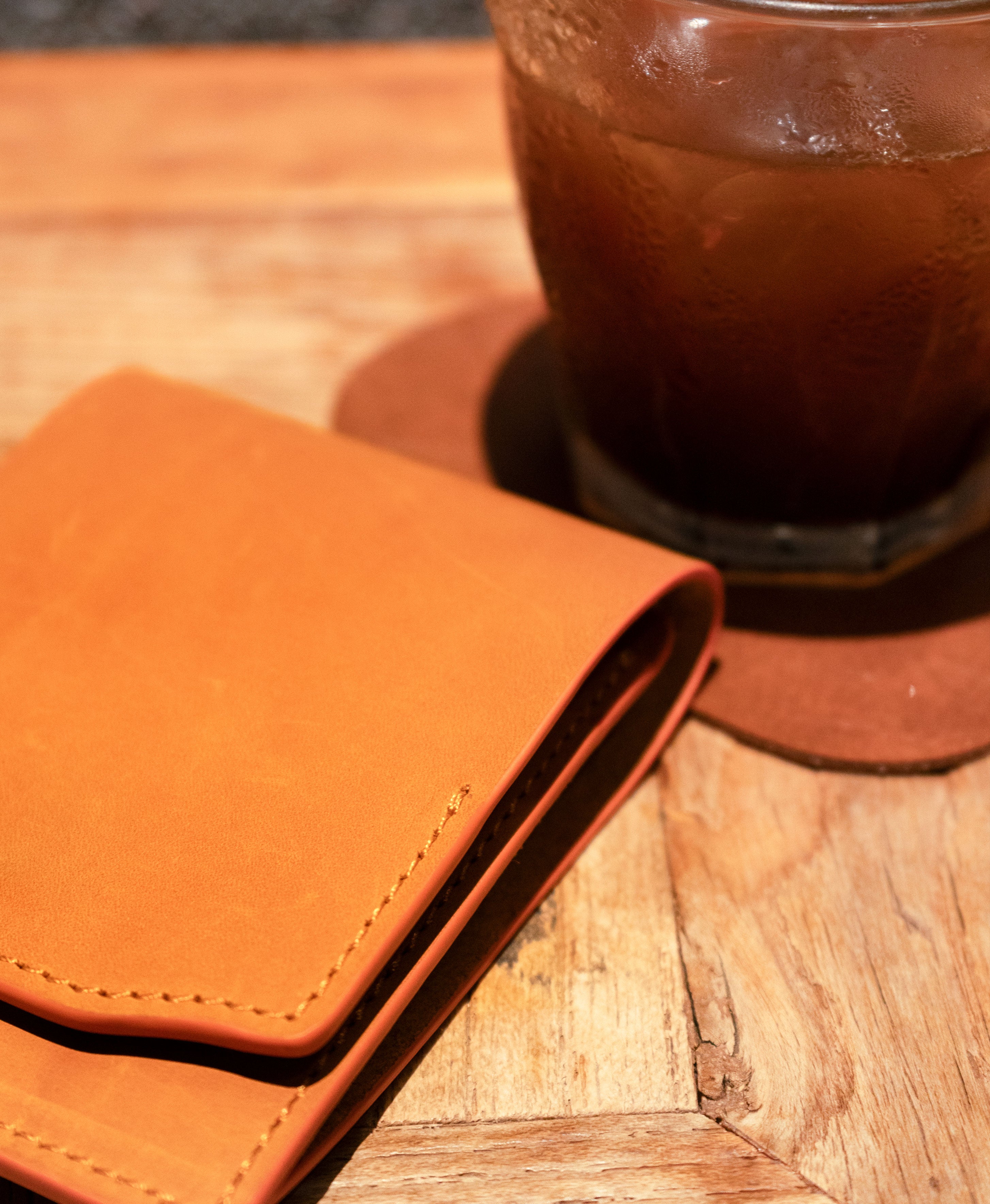 Honey Tan Full-Grain Crazy Horse Leather Vertical Bifold Wallet - product view 6