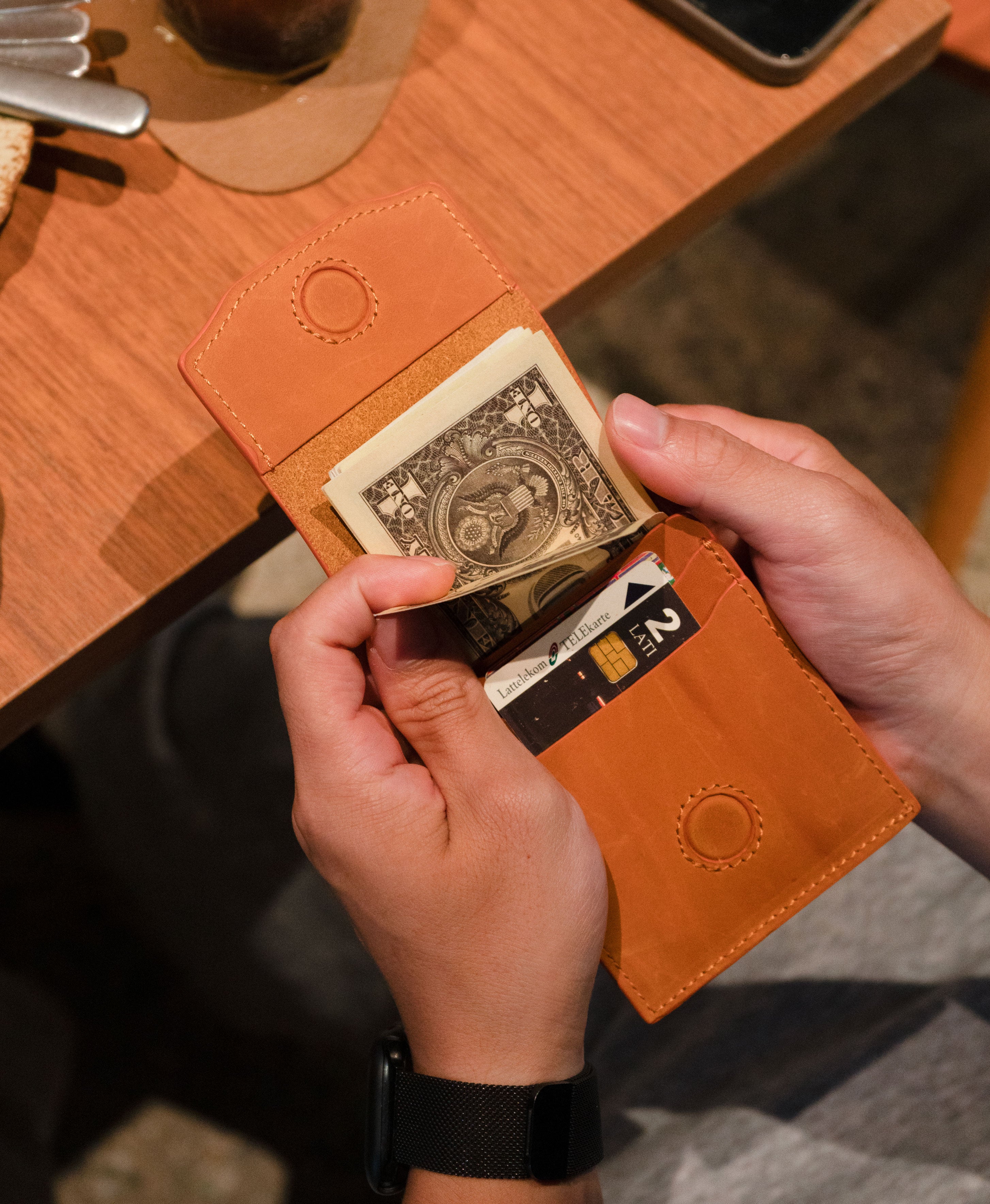 Honey Tan Full-Grain Crazy Horse Leather Vertical Bifold Wallet - product view 8