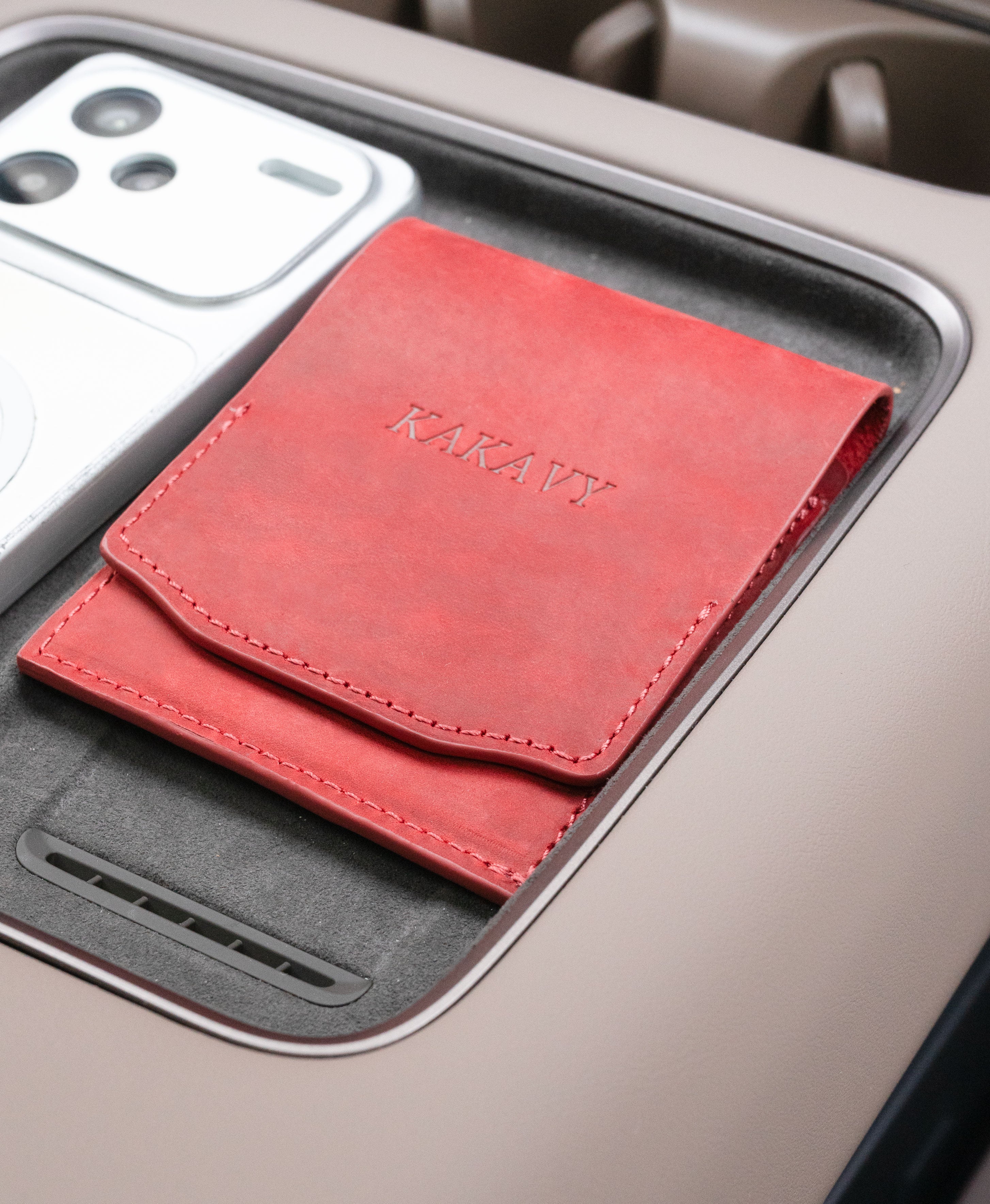 Red Full-Grain Crazy Horse Leather Vertical Bifold Wallet - product view 6