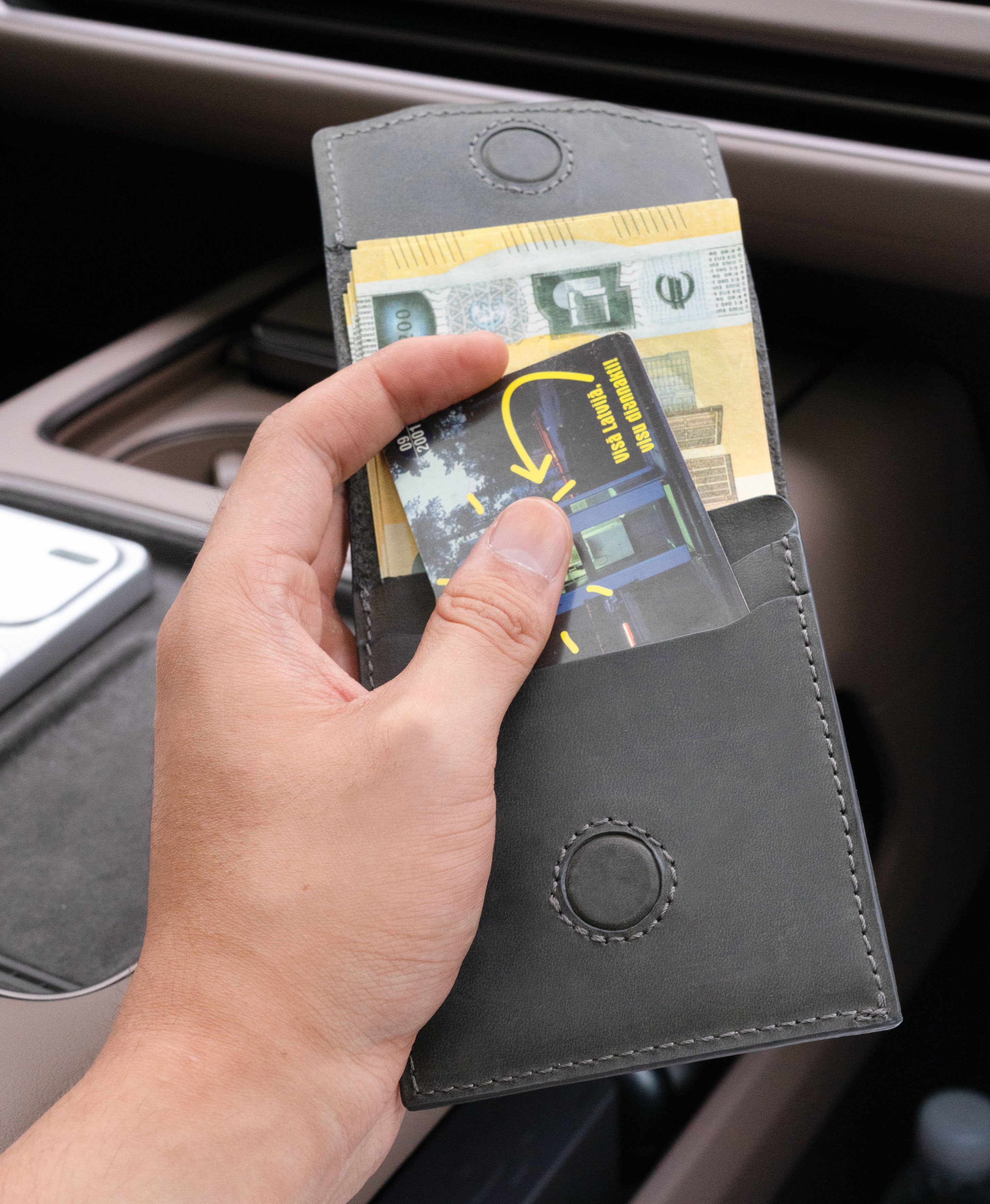 Charcoal Gray Full-Grain Crazy Horse Leather Vertical Bifold Wallet - product view 5