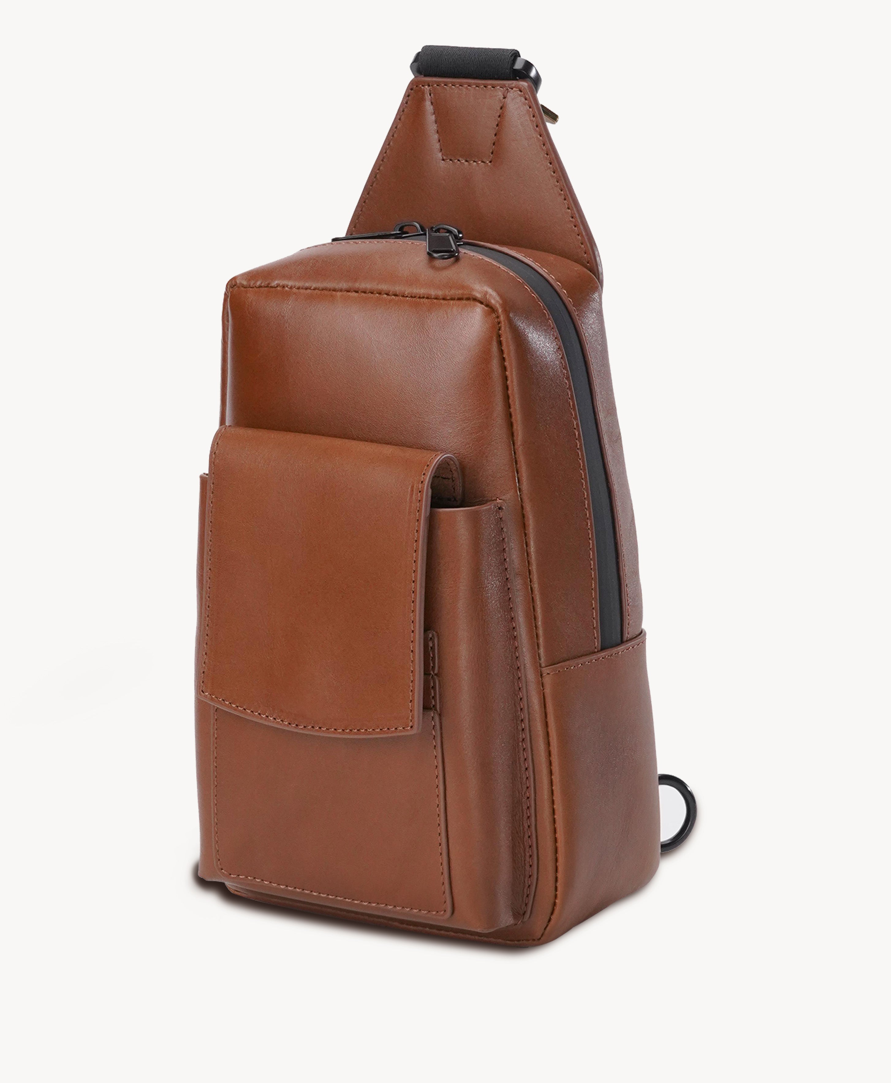 Vintage American Leather Motorcycle Chest Pack - front storage pocket and zipper detail