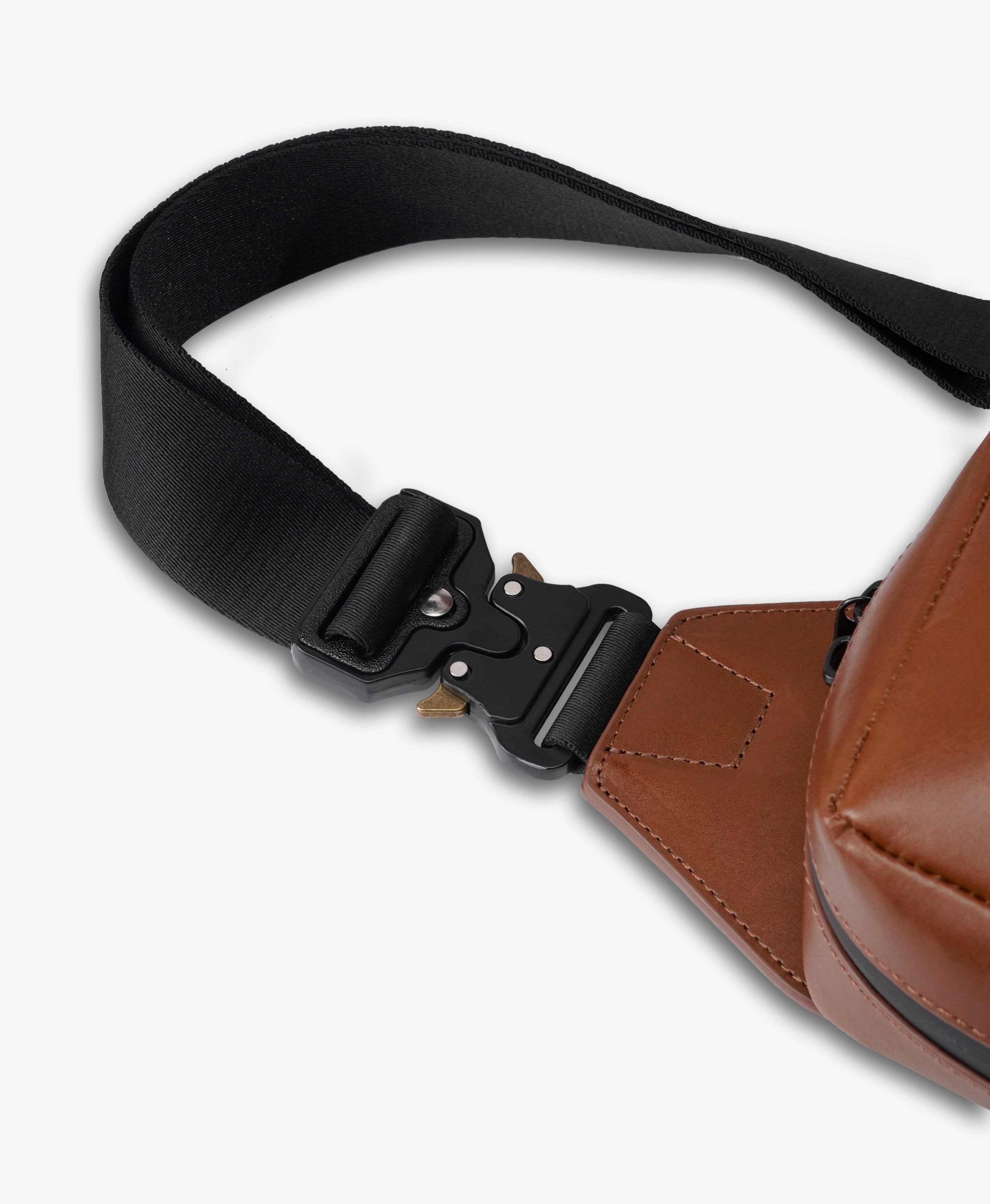 Vintage American Leather Motorcycle Chest Pack - adjustable nylon webbing strap and buckle detail