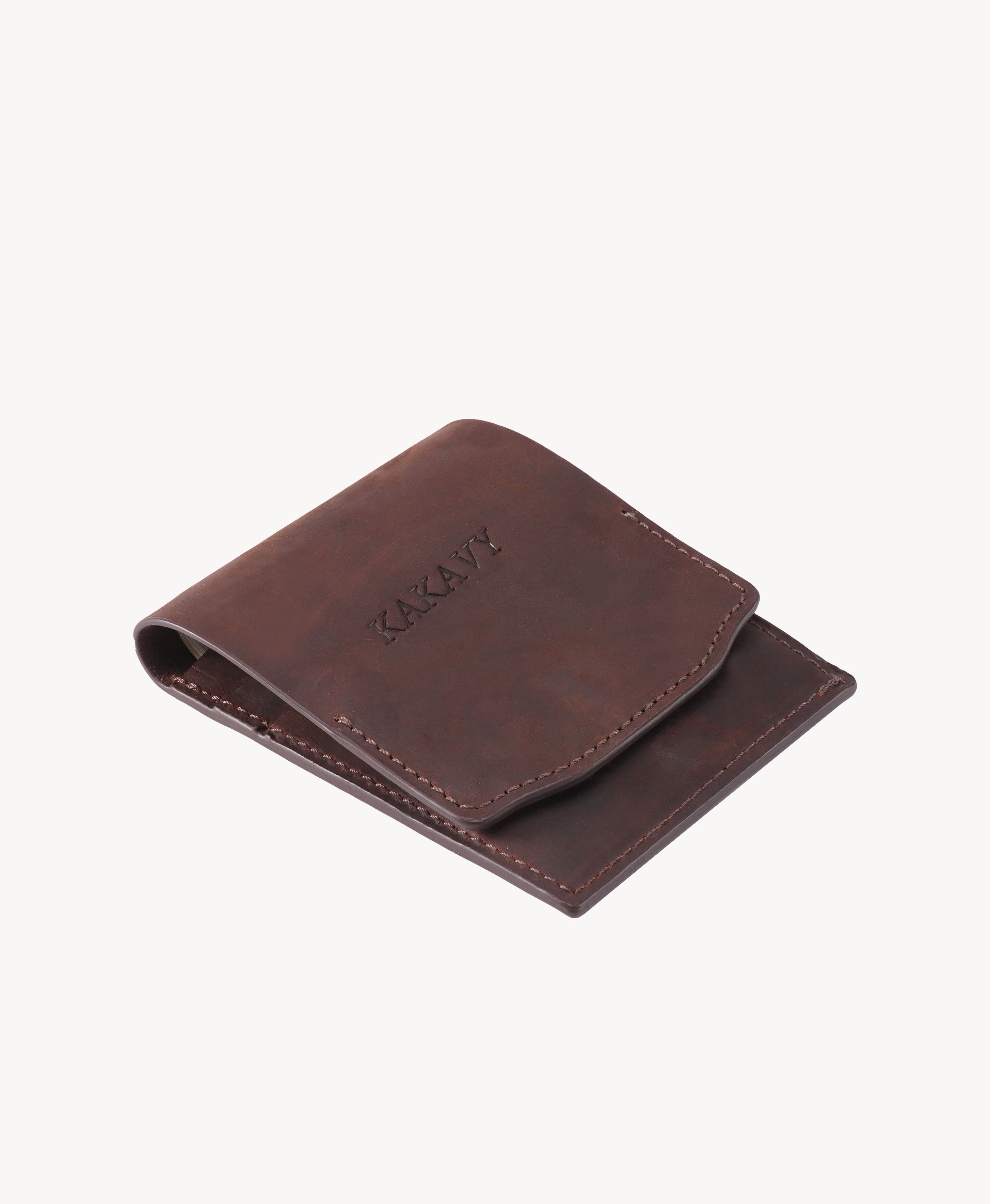 Vintage Brown Crazy Horse Leather Vertical Bifold Wallet - three-quarter closed view