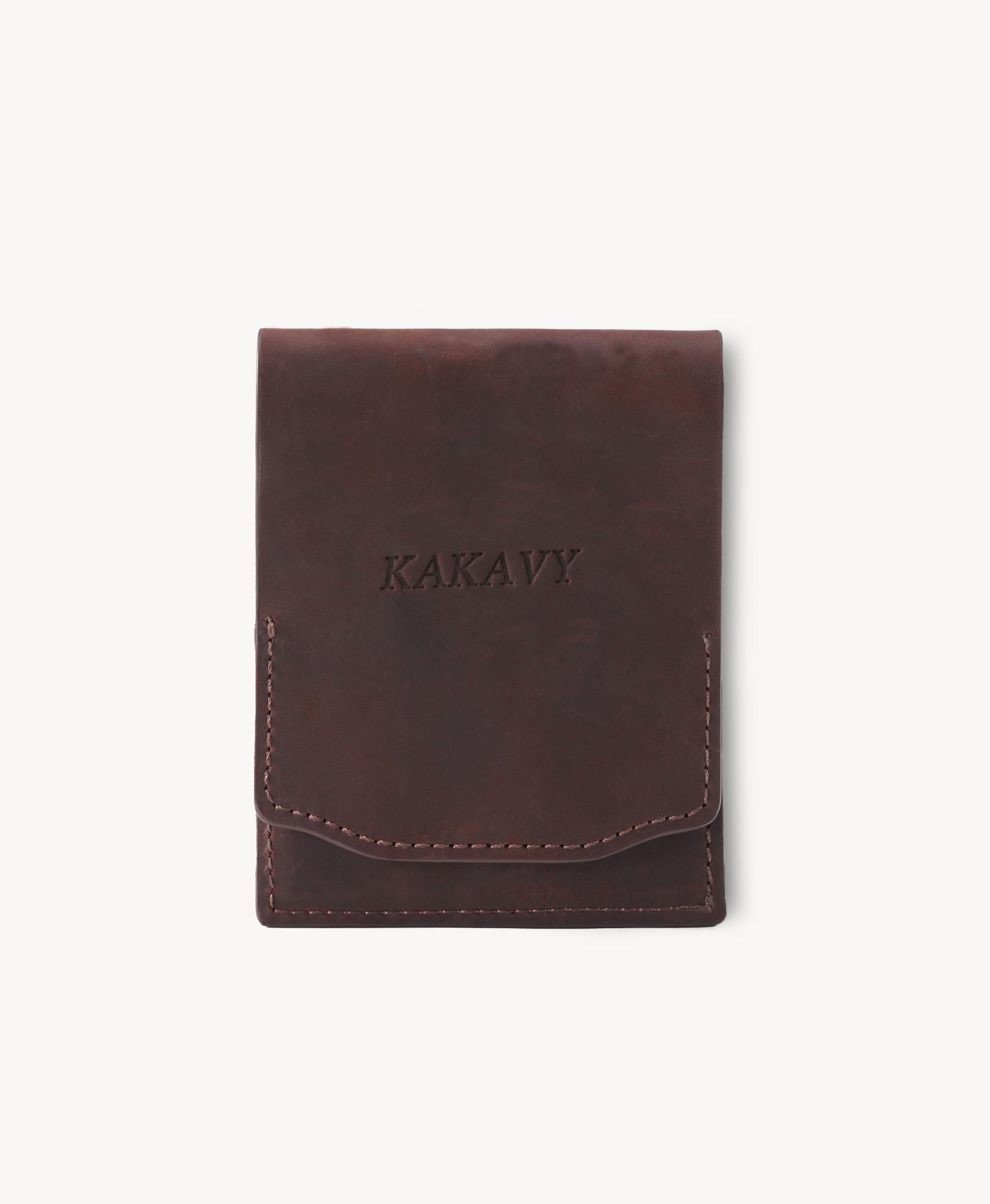 Vintage Brown Crazy Horse Leather Vertical Bifold Wallet - front closed view