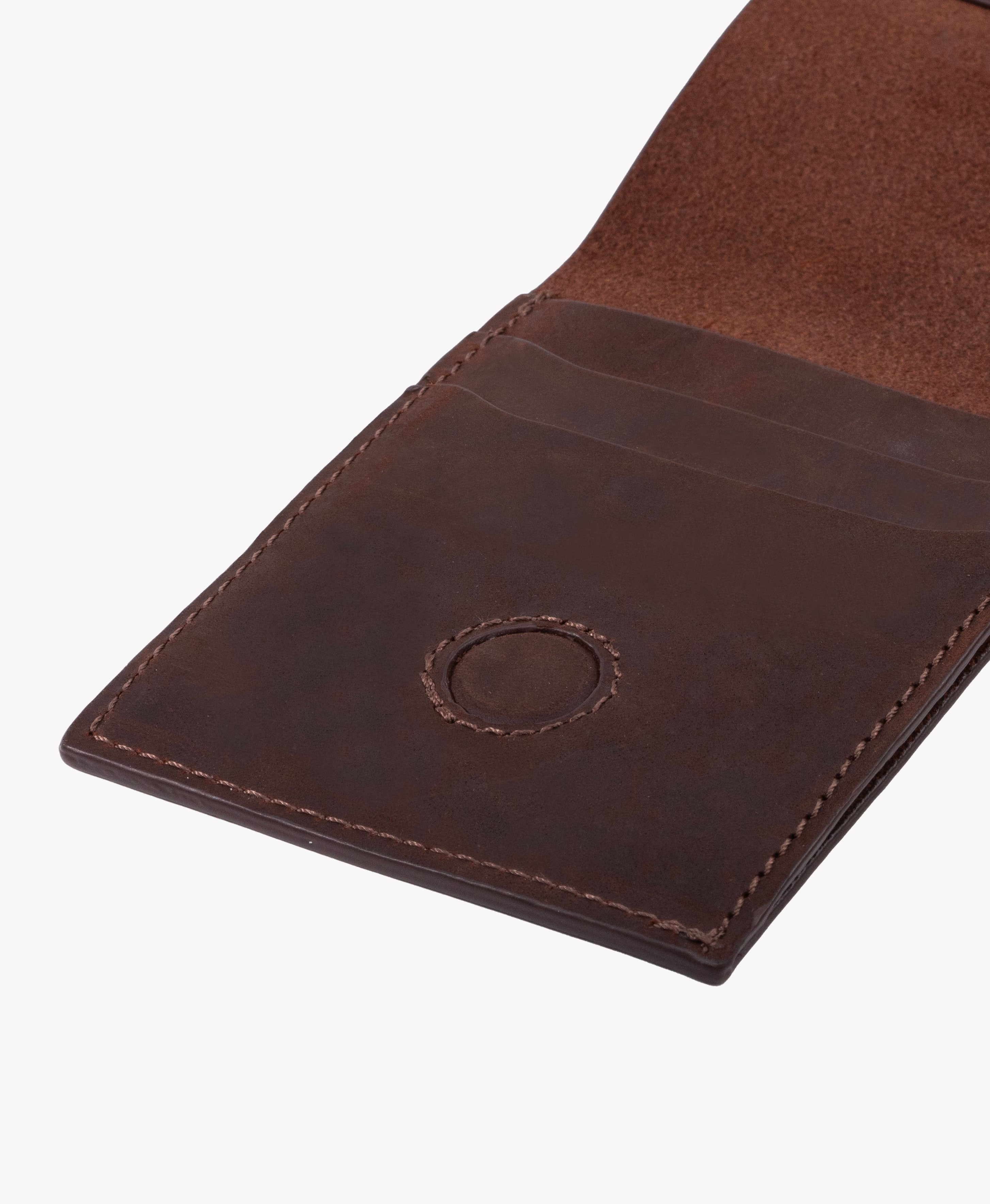 Vintage Brown Crazy Horse Leather Vertical Bifold Wallet - card slot detail