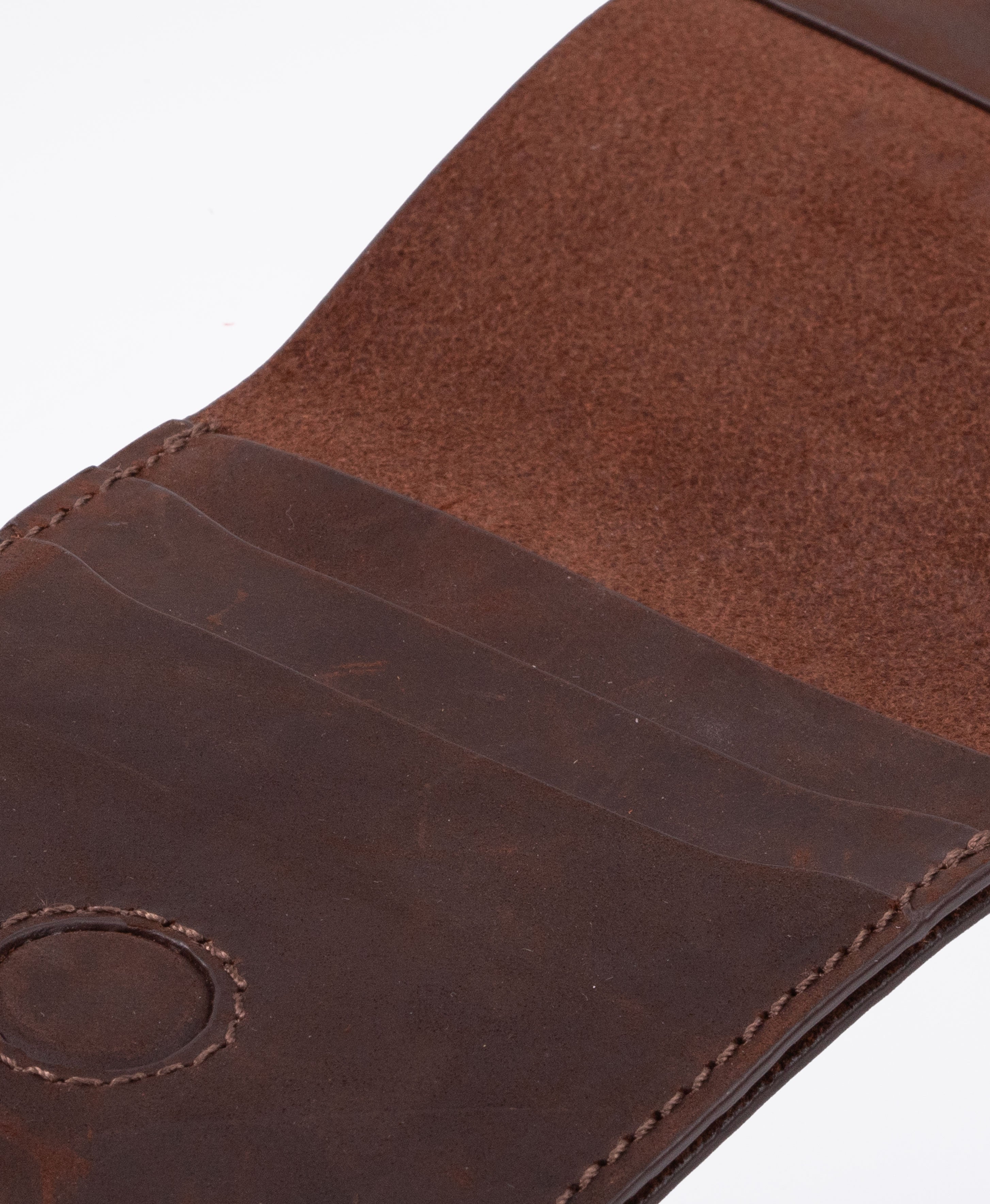 Vintage Brown Crazy Horse Leather Vertical Bifold Wallet - interior leather detail