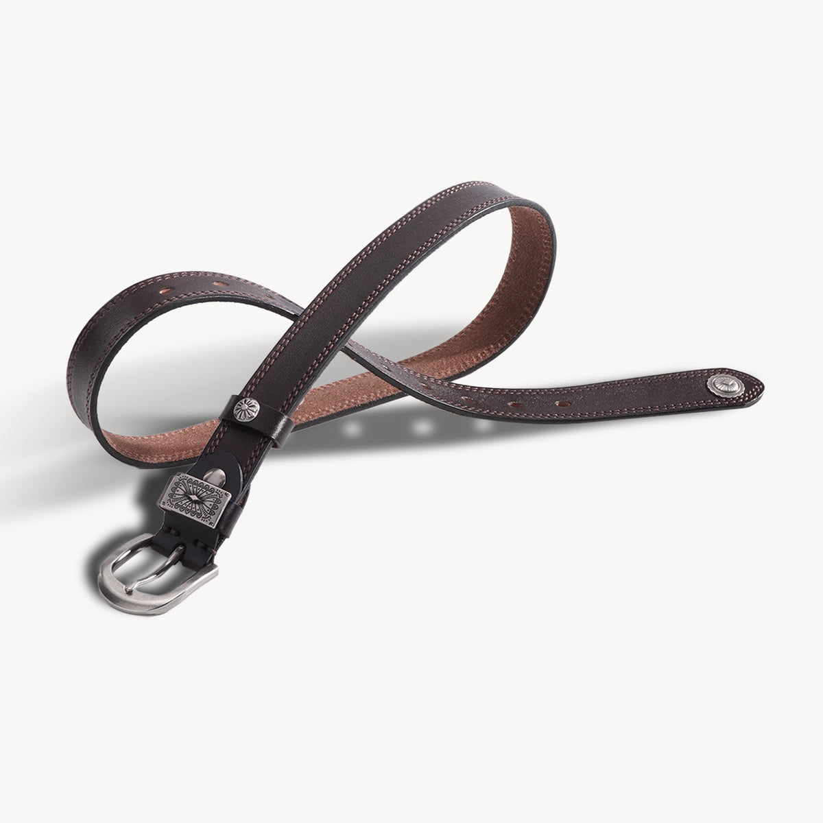KAKAVY Western Oval Buckle Full-Grain Leather Belt - product view 9