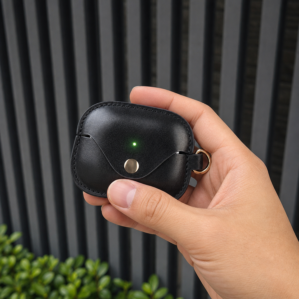 Black Full Grain Leather AirPods Case