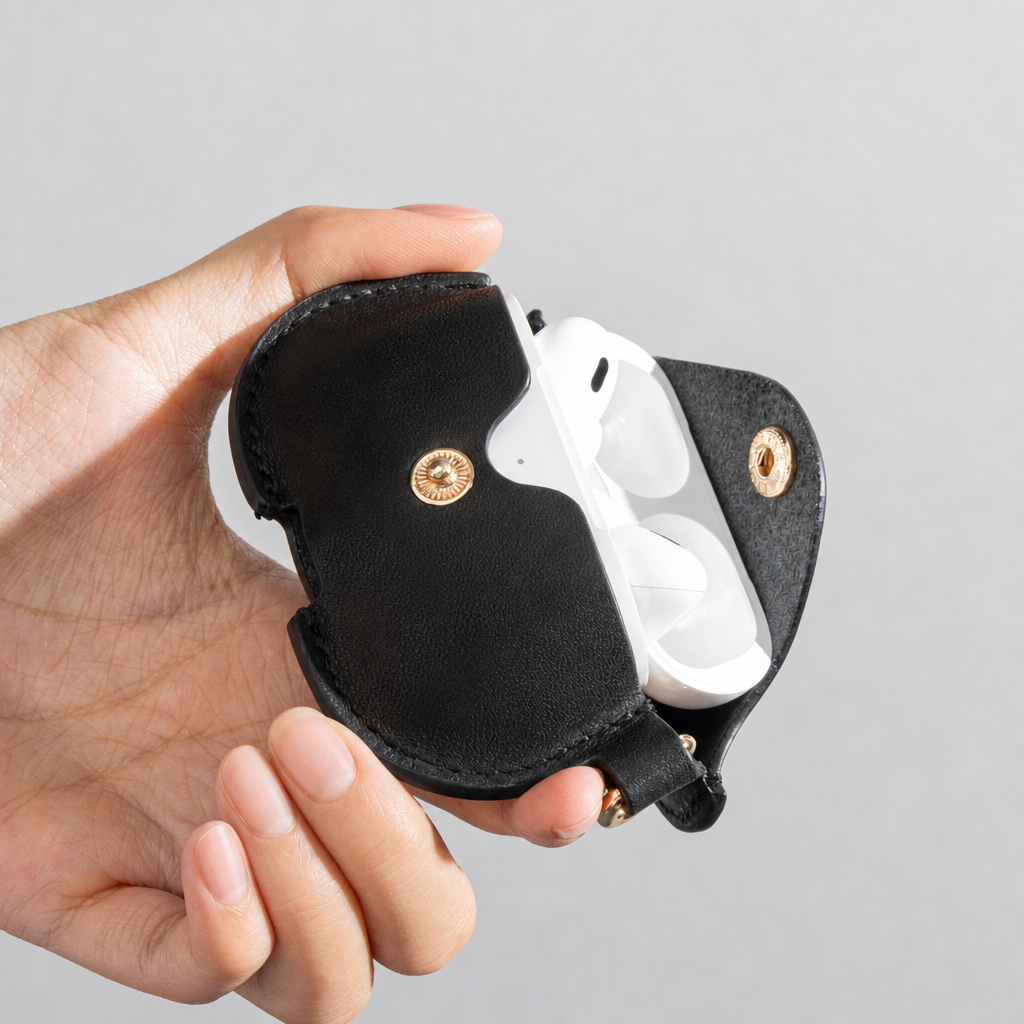 Black Full Grain Leather AirPods Case
