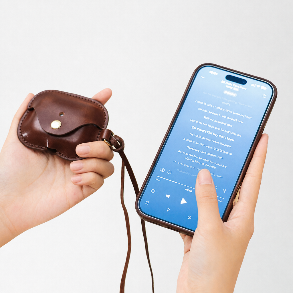 Espresso Brown Full Grain Leather AirPods Case