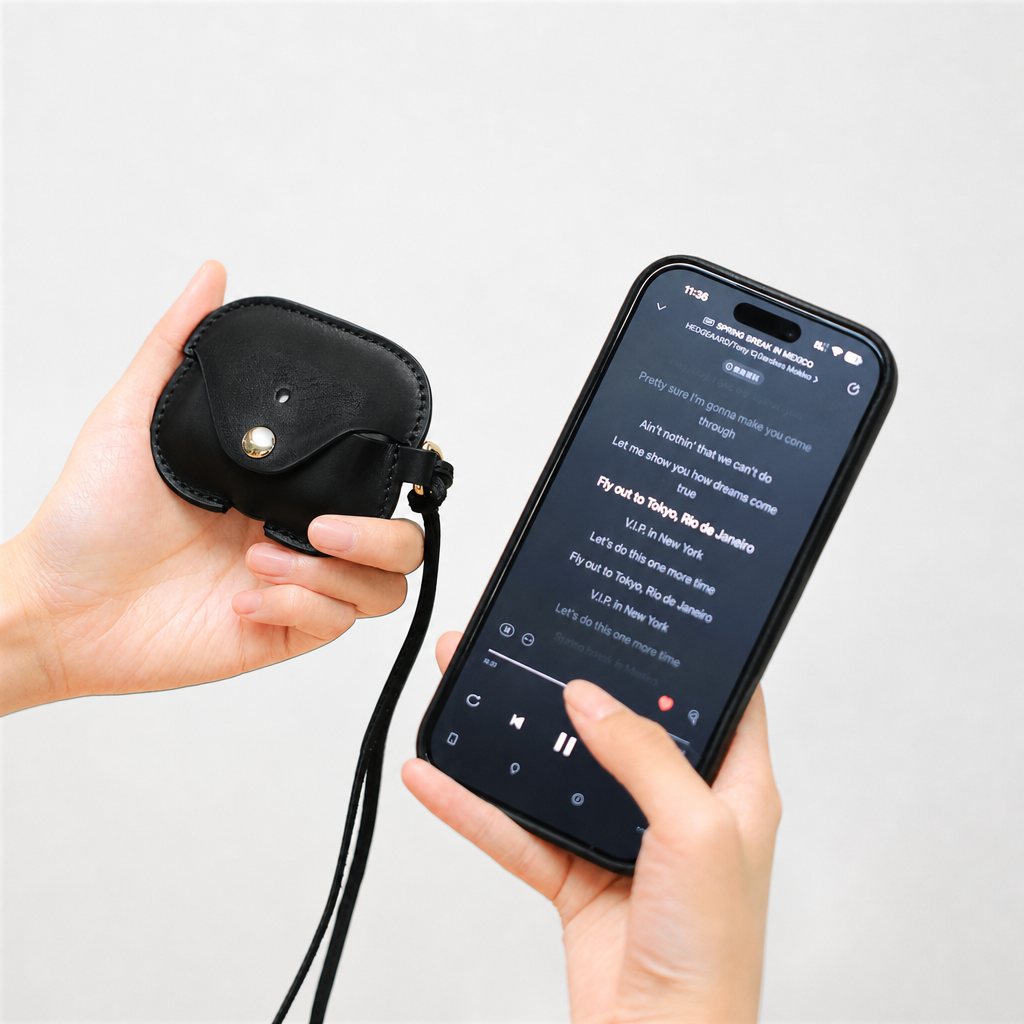 Black Full Grain Leather AirPods Case